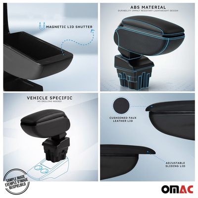 2014-2020 Fiat 500L Black Center Console Armrest Black Sliding 1Pc
