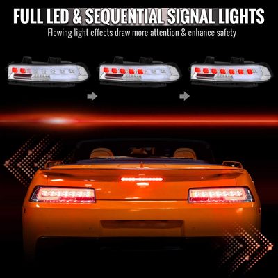 For Chevrolet Camaro 2014-2015 Full Red LED Sequential Tail Light Chrome Housing Clear Lens