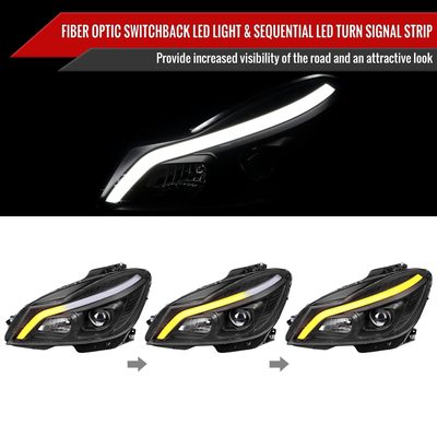 2012-2014 Mercedes-Benz W204 C-Class LED Bar Projector Headlights Black