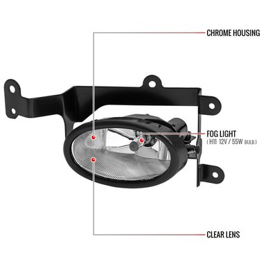 2006-2008 Honda Civic Coupe H11 Fog Lights Kit Chrome Housing/Clear Lens