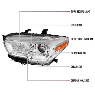 2016-2023 Toyota Tacoma Projector Headlights w/ Amber Reflectors Chrome/Clear