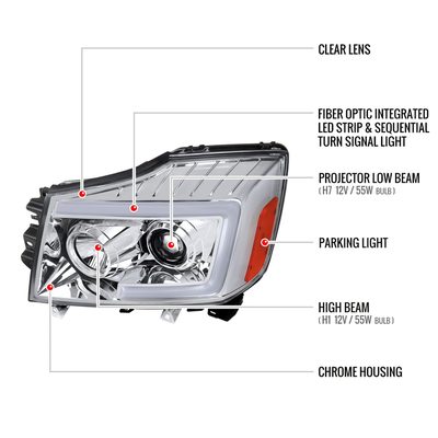 2004-2015 Nissan Titan / 04-2007 Armada LED C-Bar Headlights Signal Chrome