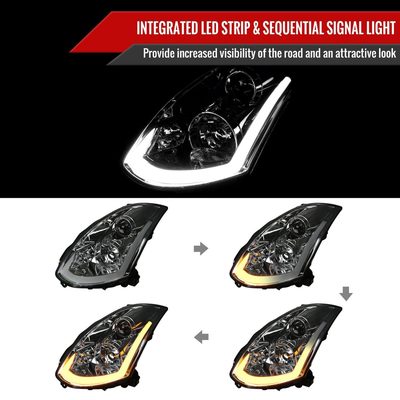 2003-2007 Infiniti G35 Coupe LED Bar Projector Headlights Turn Signals Smoke