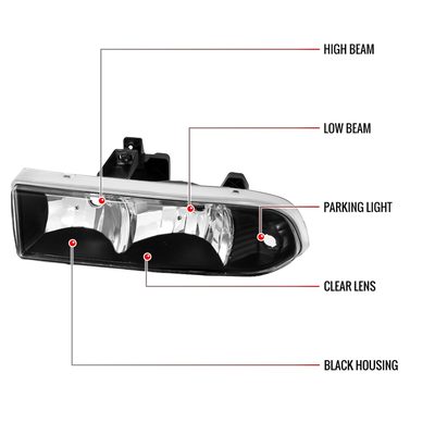 1998-2004 Chevy S10/Blazer Factory Style Headlights Matte Black/Clear Lens
