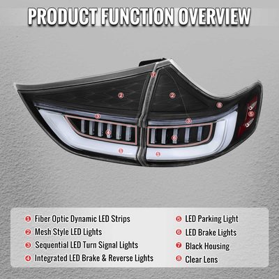 For Toyota Sienna 2011-2014 Full LED Tail Lights Sequential Signal Startup Black Housing Clear Lens