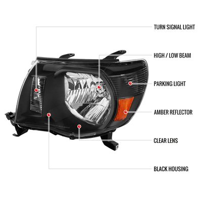 2005-2011 Toyota Tacoma Factory Style Headlights Matte Black/Clear Lens