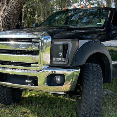 2011-2016 F-250/350/450/550 Super Duty LED CBar Projector Headlights Black