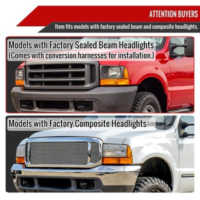 1999-2004 Ford F-250/350/450/550 /2000-2004 Excursion LED Bar Headlights Chrome