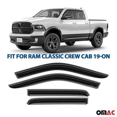 Clim Art Wind Deflectors for Dodge Ram 1500 2019-2025 Crew Cab Smoke 4 Pcs