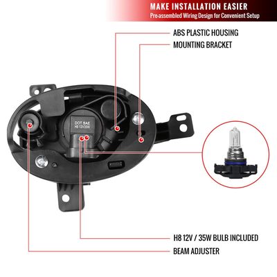 2016-2018 Honda HR-V/Vezel H8 Fog Lights Kit Switch & Wiring Harness Chrome