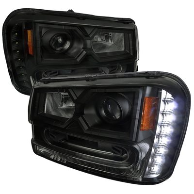 2002-2009 Chevy Trailblazer Projector Headlights w/LED Light Strip Black/Smoke
