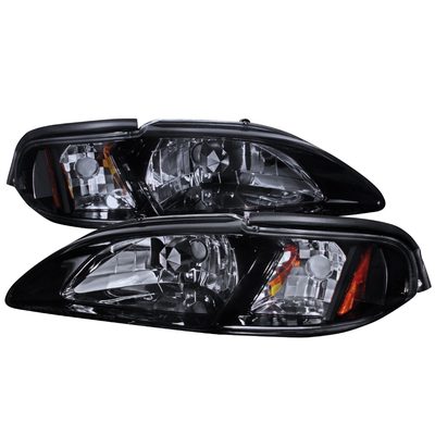 1994-1998 Ford Mustang 1PC Crystal Headlights w/Amber Reflectors Chrome/Smoke