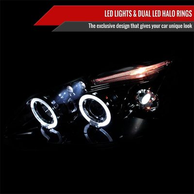 2003-2008 Toyota Corolla Dual Halo Projector Headlights Glossy Black/Smoke