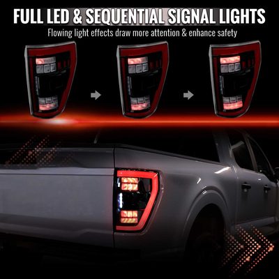 For Ford F-150 2021-2023 Full LEDTail Light Halogen Bulb Blind Spot Model Glossy Black With Red Light Bar