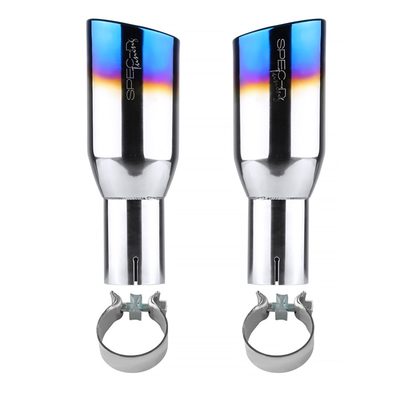 Universal 2.5" Inlet/3.875" Outlet Chrome Steel Angled Burnt Blue Exhaust Tips