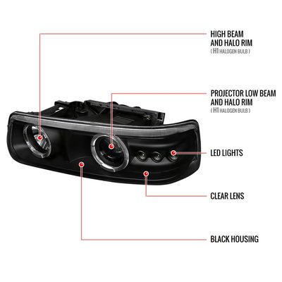 1999-2002 Chevy Silverado/ Tahoe/Suburban Dual Halo Headlights LED Black