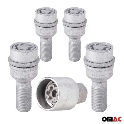 Wheel Lock Kit for Audi Q2 Q3 Q4 E-Tron Q5 M14X1,5 Galvanized Silver 4Locks&1Key