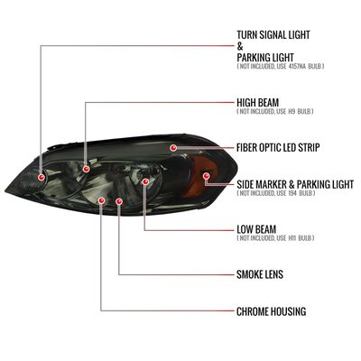 2006-2013 Chevy Impala/Monte Carlo/Impala Limited Factory Headlights Smoke