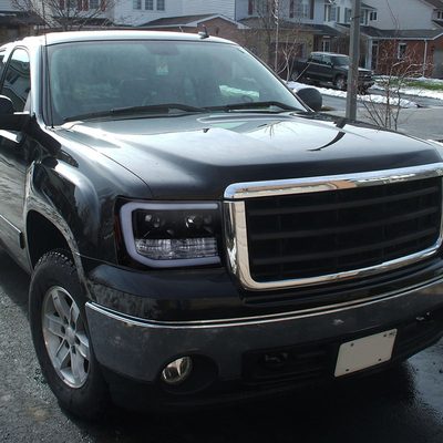 2007-2013 GMC Sierra 1500 1500HD 2500HD 3500HD LED C-Bar Headlights Smoke