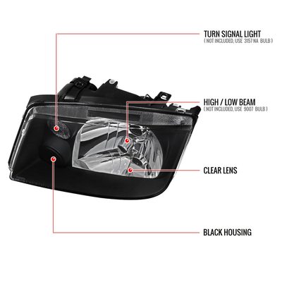 1999-2005 VW Jetta/Bora Mk4 V3 Factory Style Headlights Matte Black/Clear Lens