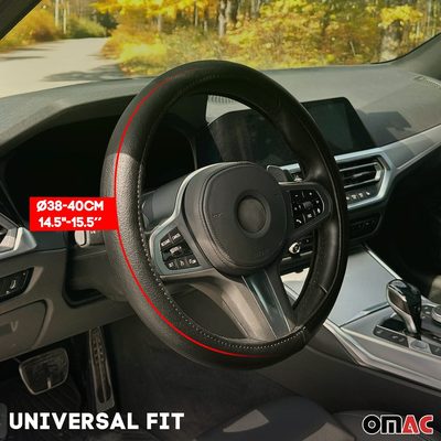 14.5-15.5’’ Steering Wheel Cover Red Stripe Leather Anti-slip Breathable