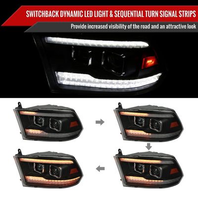 2009-2018 Dodge RAM 1500 / RAM 2500 3500 Headlights Matte Black/Smoked