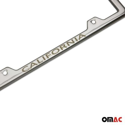 CALIFORNIA Print License Plate Frame Tag Holder Chrome S. Steel 2 Pcs.