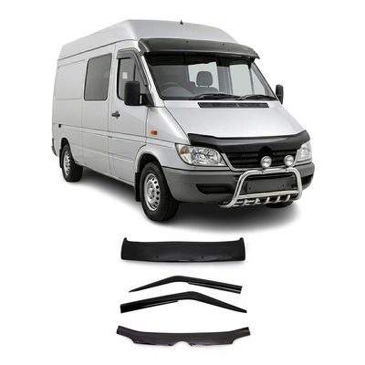 2003-2006 Dodge Sprinter Sun Visor & Bug Shield & Window Visor Deflector Kit 4Pcs Smoke