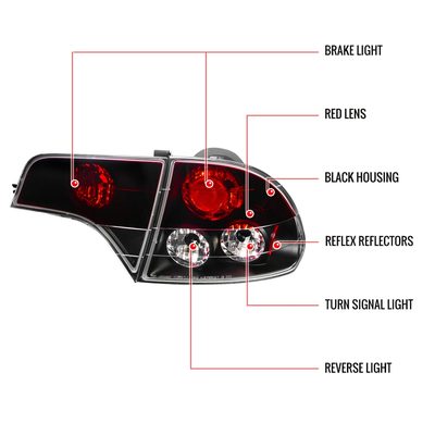 2006-2011 Honda Civic Sedan Tail Lights Matte Black Housing/Red Clear Lens
