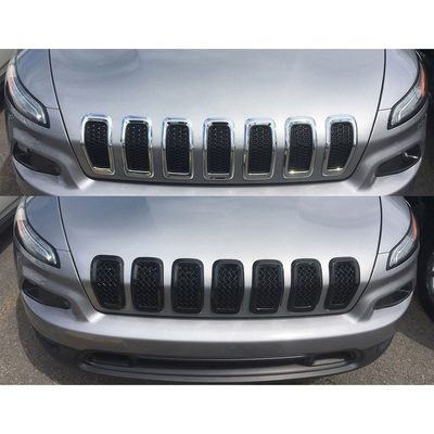 2014-2018 Jeep Cherokee Grille Overlay Gloss Black 7Pcs ABS Plastic
