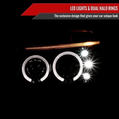 1997-2004 Dodge Dakota/ 98-2003 Durango Dual Halo Projector Headlights Jet Black