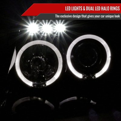 1999-2004 Jeep Grand Cherokee Dual Halo Projector Headlights Jet Black/Clear