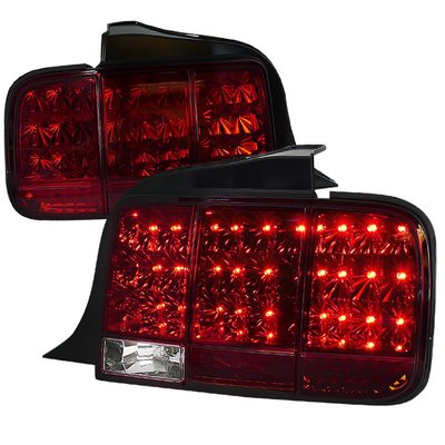 2005-2009 Ford Mustang Sequential LED Tail Lights Chrome Housing/Red Lens