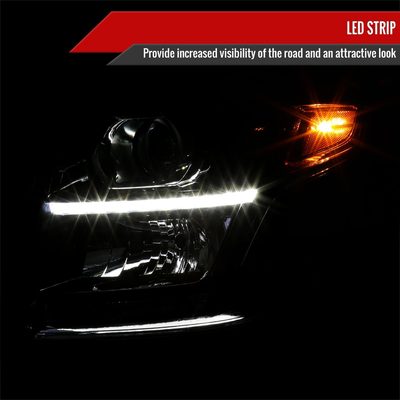 2015-2020 Chevy Tahoe/Suburban LED Strip Projector Headlights Black/Clear Lens
