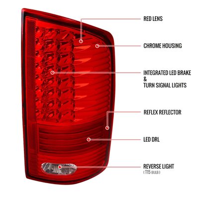 2002-2006 Dodge RAM V2 LED Tail Lights Chrome Housing/Red Clear Lens