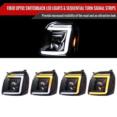 2007-2014 GMC Yukon/XL 1500/XL 2500 LED Turn Signal Projector Headlights Black