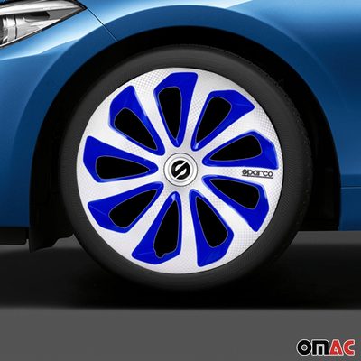 Sicilia Hub Caps Wheel Cover 14" Silver & Blue Carbon Full Set 4 pcs.