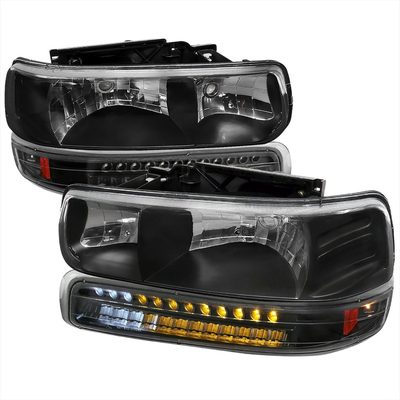 1999-2002 Chevy Silverado/Suburban/Tahoe Headlights LED Corner Signal Black