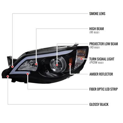 2008-2014 Subaru Impreza WRX / 08-2011 Outback Sport LED Bar Headlights Smoke