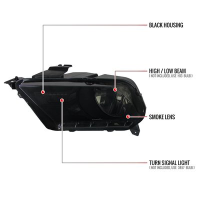 2010-2014 Ford Mustang Factory Style Headlights Black Housing/Smoke Lens