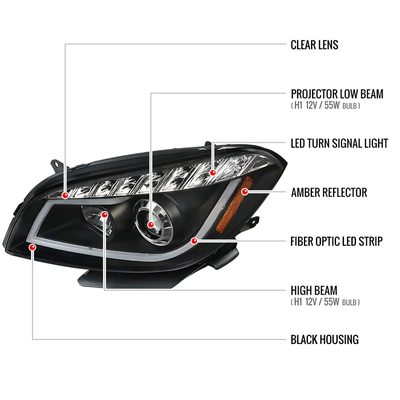 2008-2012 Chevy Malibu LS LT LTZ Hybrid LED Headlights LED Signal Lights Black