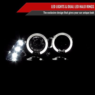 1998-2002 Honda Accord Dual Halo Projector Headlights Glossy Black/Smoke Lens