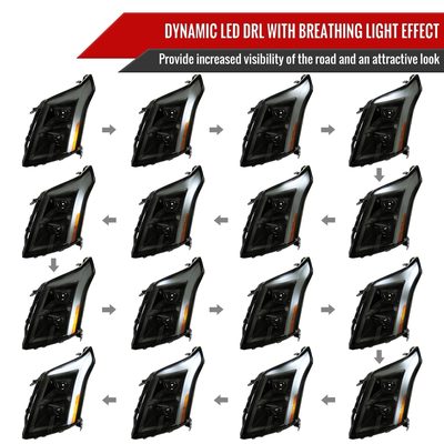 2010-2016 Cadillac SRX LED Projector Headlights Turn Signal Bar Black
