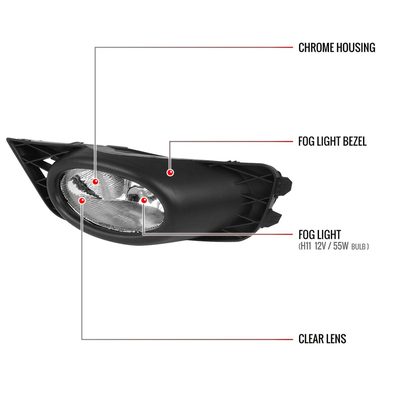 2009-2011 Honda Civic Sedan H11 Fog Lights Kit Chrome Housing/Clear Lens