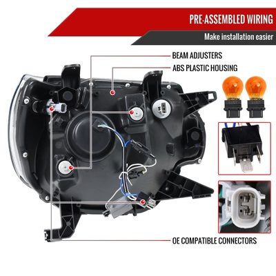 2012-2015 Toyota Tacoma LED CBar Projector Headlights LED Parking Light Black