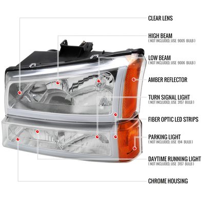 2003-2007 Chevy Silverado /2002-2006 Avalanche LED Bar Factory Headlights Chrome
