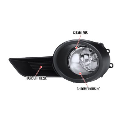 2008-2011 Toyota Highlander 12V/55W H11 Fog Lights Kit Chrome/Clear Lens