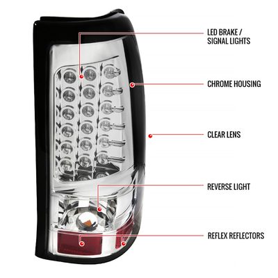 1999-2002 Chevy Silverado/ 1999-2006 GMC Sierra LED Tail Lights Chrome/Clear
