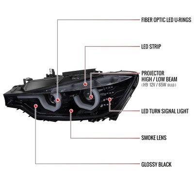 2012-2015 BMW F30 3 Series Sedan Dual U-Bar Headlights LED Signal Lights Smoke
