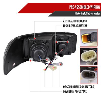 2000-2006 GMC Sierra/Denali/Yukon LED Strip Projector Headlights Black/Smoke